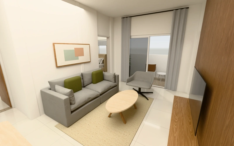 Illustrative furnished living room from the Sowparnika The Native walkthrough